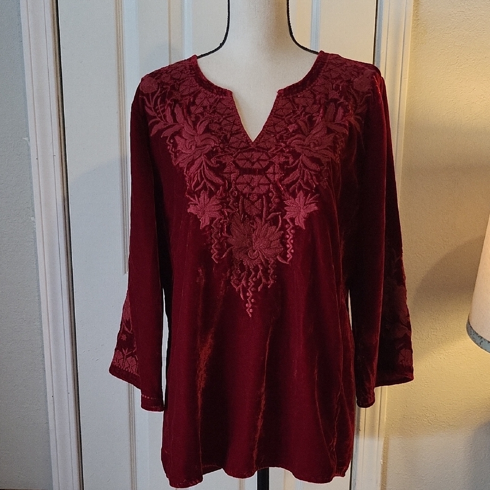 Karyn Seo Embroidered Velvet Bell Sleeved Tunic